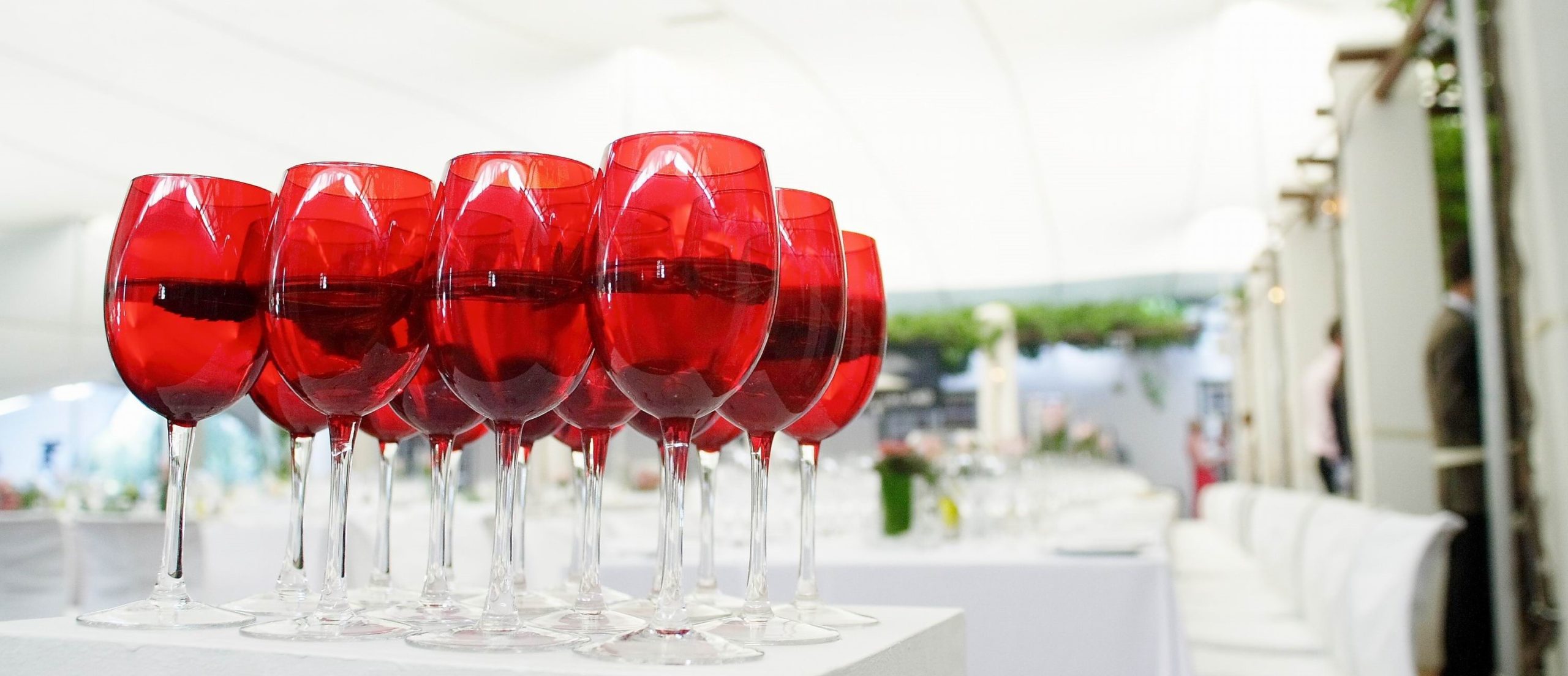 Red stemmed event glasses
